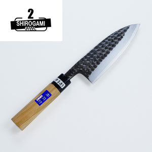 Open image in slideshow, Deba (Butcher Knife) Shirogami Steel No.2 with Kuro Hammered pattern
