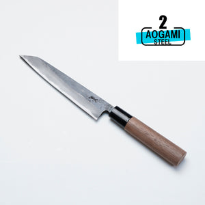 Open image in slideshow, Kiritsuke Yanagiba Kurouchi (Sashimi Knife) Aogami Steel No.2, 150mm~180mm with Kurumi Handle
