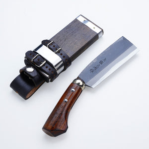 Open image in slideshow, AZUMASYUSAKU Hatchet (Outdoor Knife) Kurouchi Shirogami Steel no.2, 120mm~210mm Double Bevel with Case
