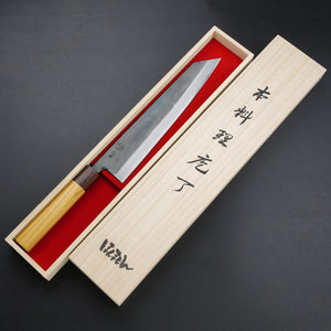 Open image in slideshow, &quot;MOTOKANE&quot; Kiritsuke Gyuto Kurouchi (Chef&#39;s Knife) Aogami no.1 Steel, Zelkova Handle, 240mm
