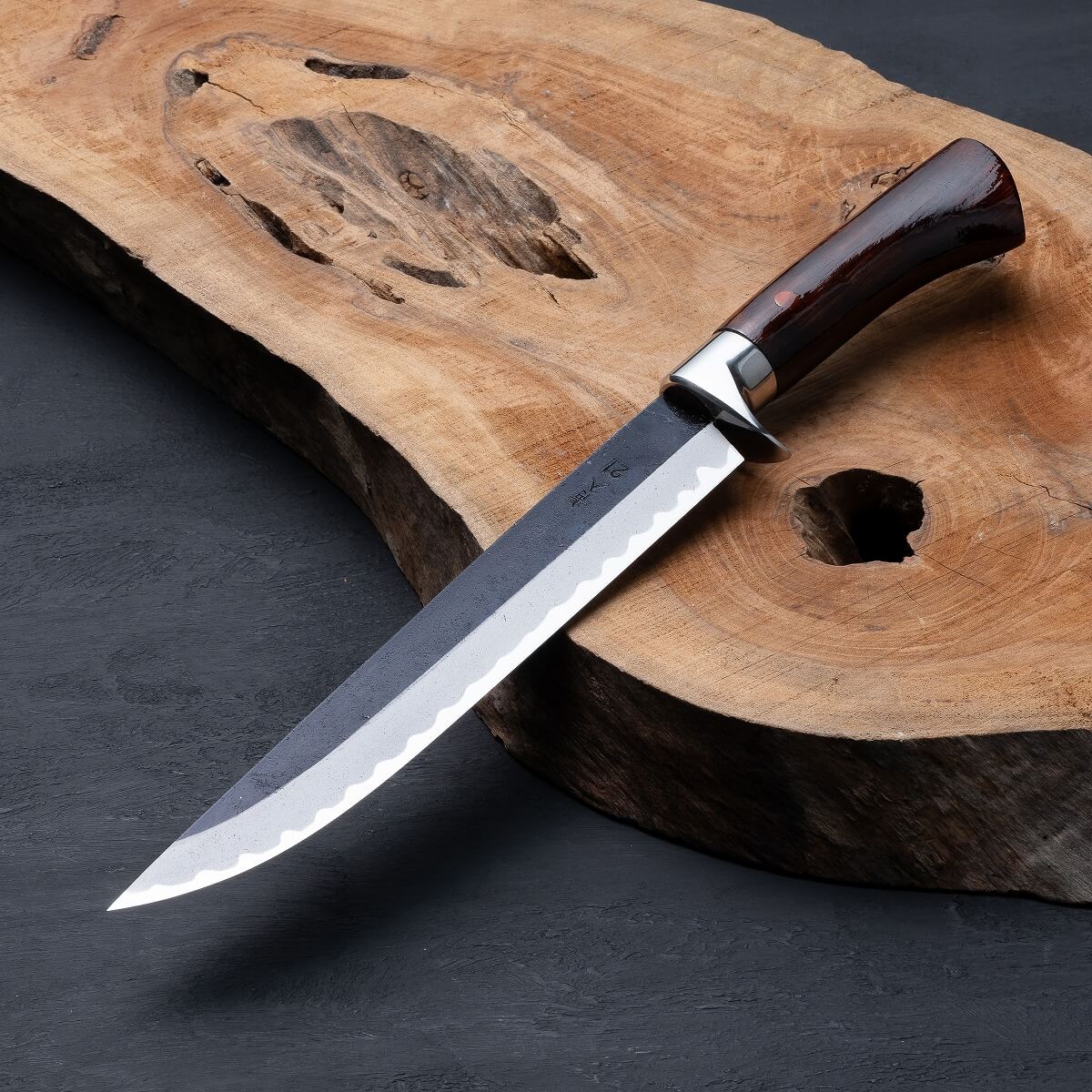 "AZUMASYUSAKU" TOSA KUROUCHI Japanese Hunting Knife RANBA (Wave Edge) Aogami Steel, 180mm~210mm