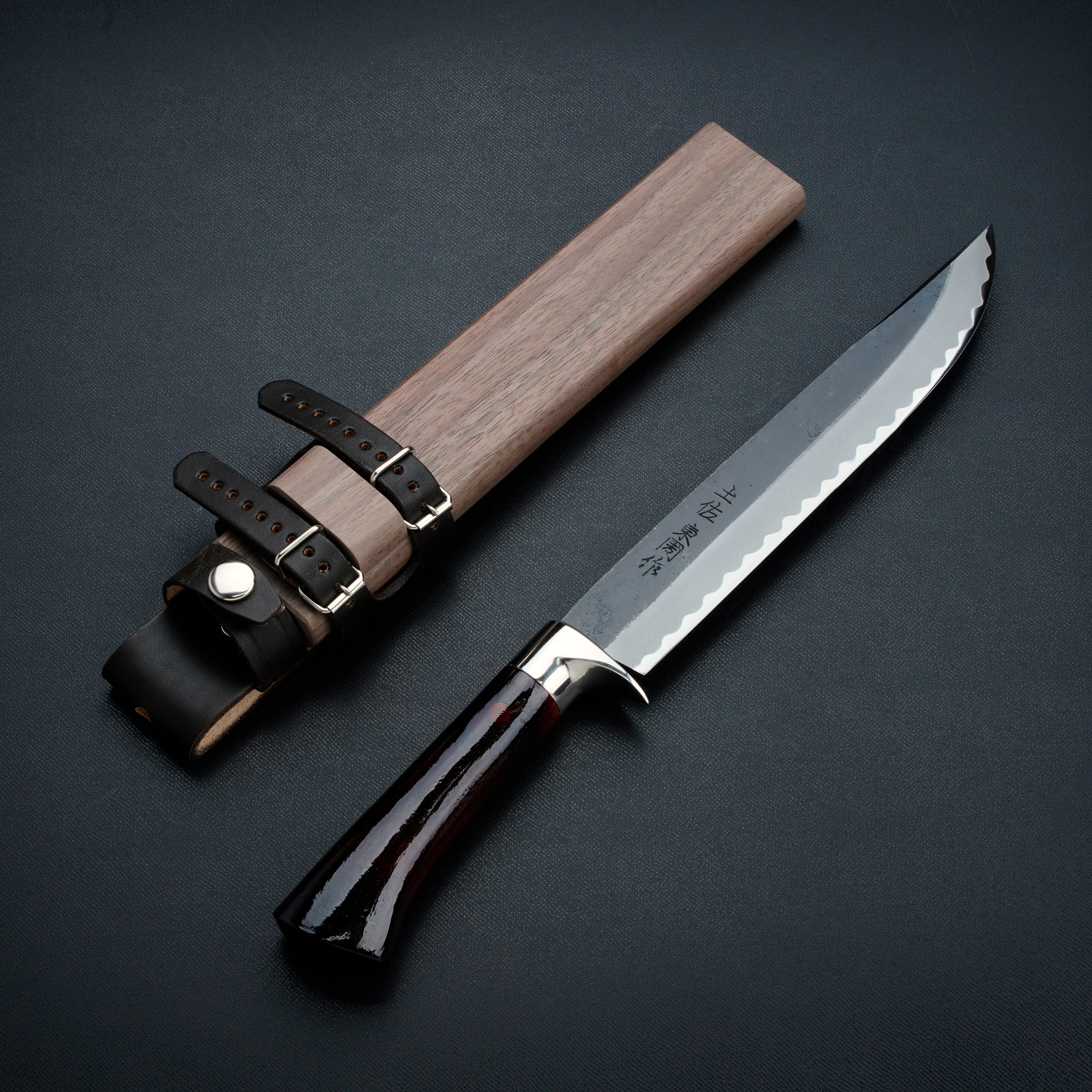 "AZUMASYUSAKU" TOSA KUROUCHI Japanese Hunting Knife RANBA (Wave Edge) Aogami Steel, 180mm~210mm