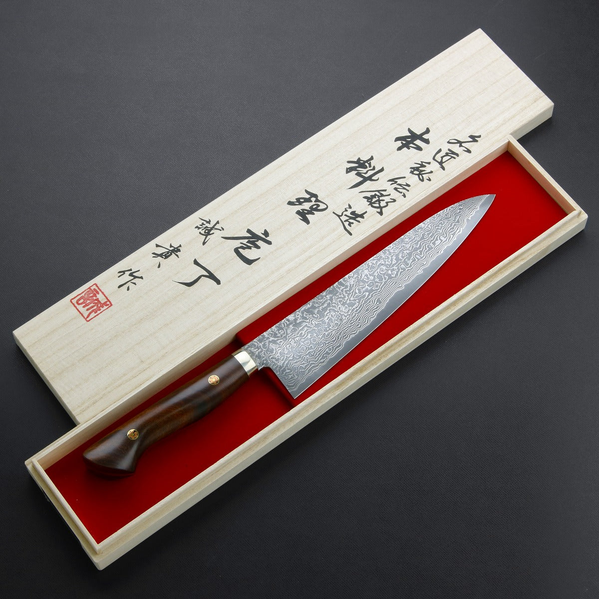 "SHIGEKI TANAKA" Gyuto (Chef's Knife) Powdered HSS R2 Damascus with Ironwood Handle, 210mm