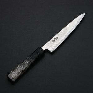 Open image in slideshow, ”SHIGEKATSU” Petty knife AUS10 Uzumaki pattern with Angin handle/YAKIURUSHI handle 150mm
