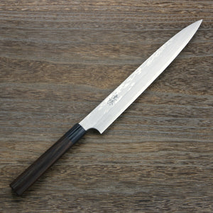 Open image in slideshow, &quot;SHIGEKATSU&quot; Yanagiba (Sashimi Knife) Shirogami No.2 Laminated Damascus shinogi handle
