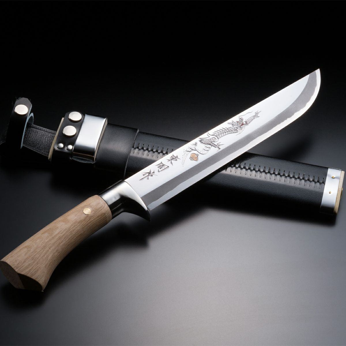 HONMAMON "AZUMASYUSAKU" Hunting Knife Carving of DRAGON 240mm Japanese HonmamonJapan