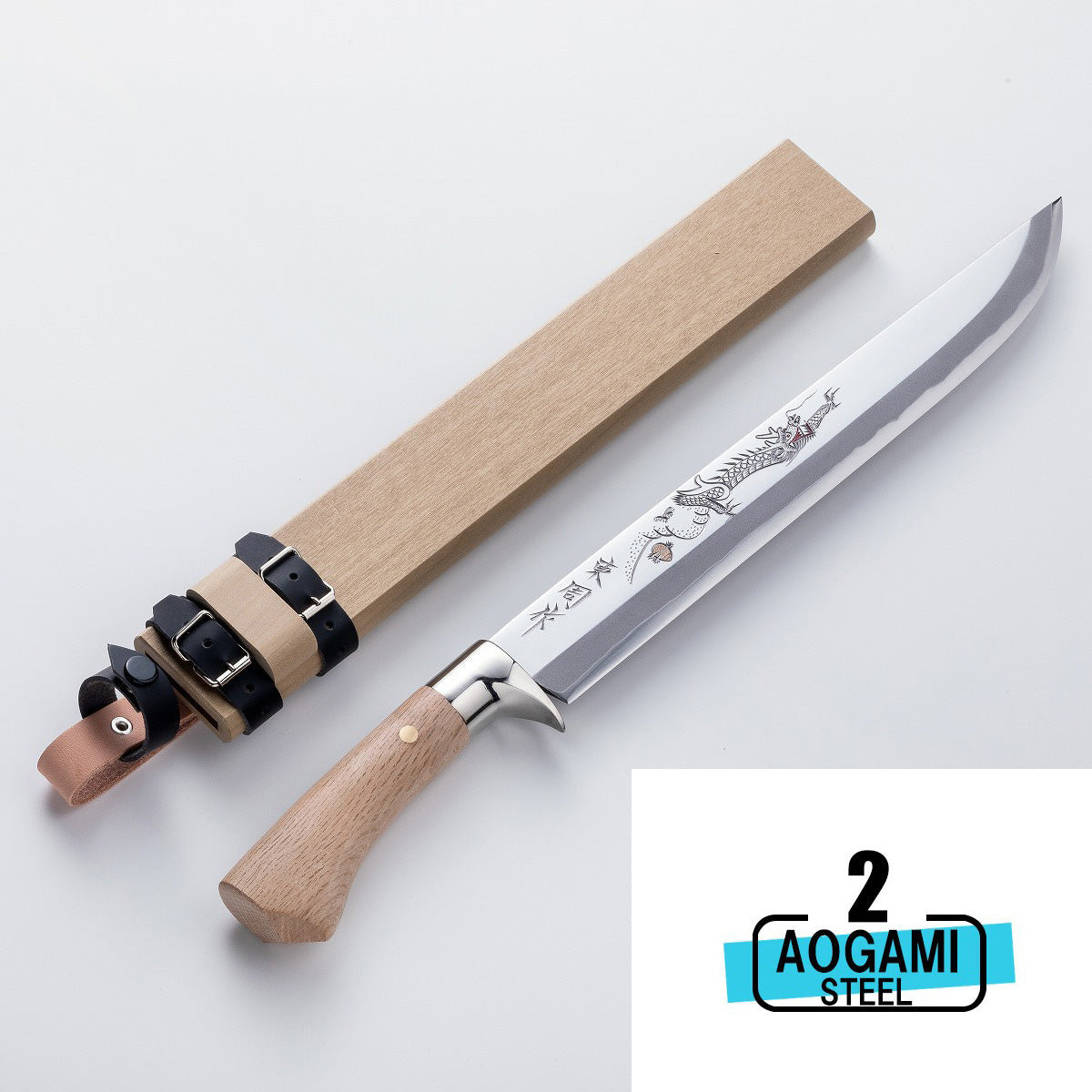 HONMAMON "AZUMASYUSAKU" Hunting Knife Carving of DRAGON 300mm, Japanese Outdoor Sword Type Knife