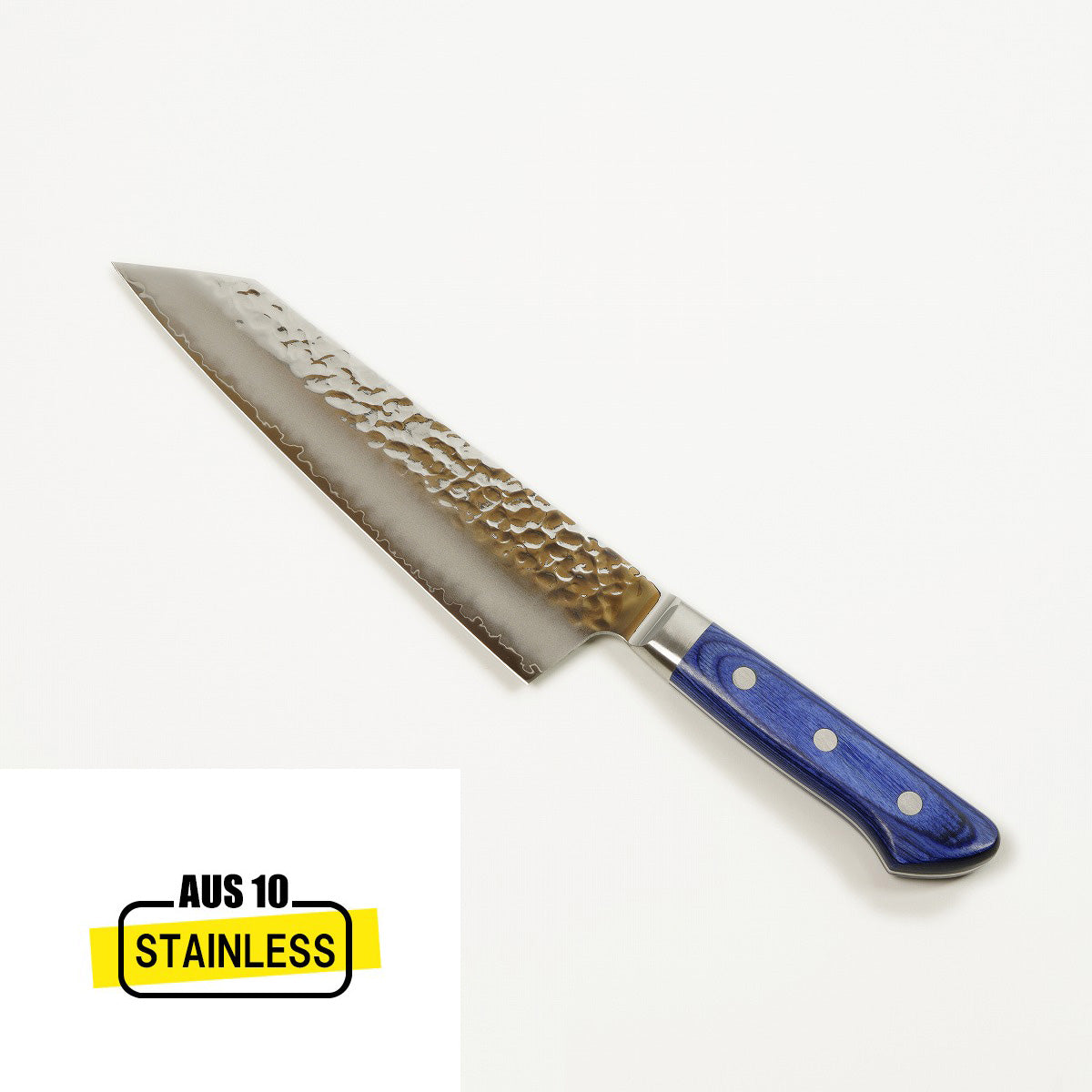 Kiritsuke Santoku (Multi-Purpose Knife) AUS10 with Stainless Hammered Pattern, 190mm
