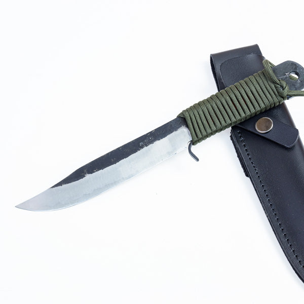 HONMAMON Japanese Outdoor Knife 135mm(abt 5.3") Blade Edge :" Aogami Steel" with Synthetic Leather Case