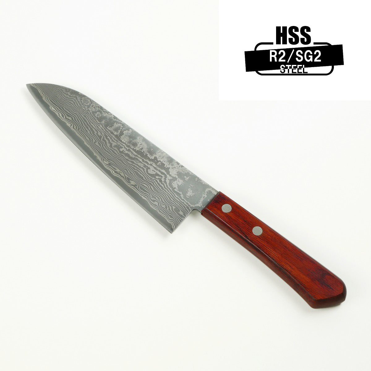 HONMAMON 三德刀 (多用途廚刀) 粉末HSS鋼 大馬士革鋼模樣, 170mm