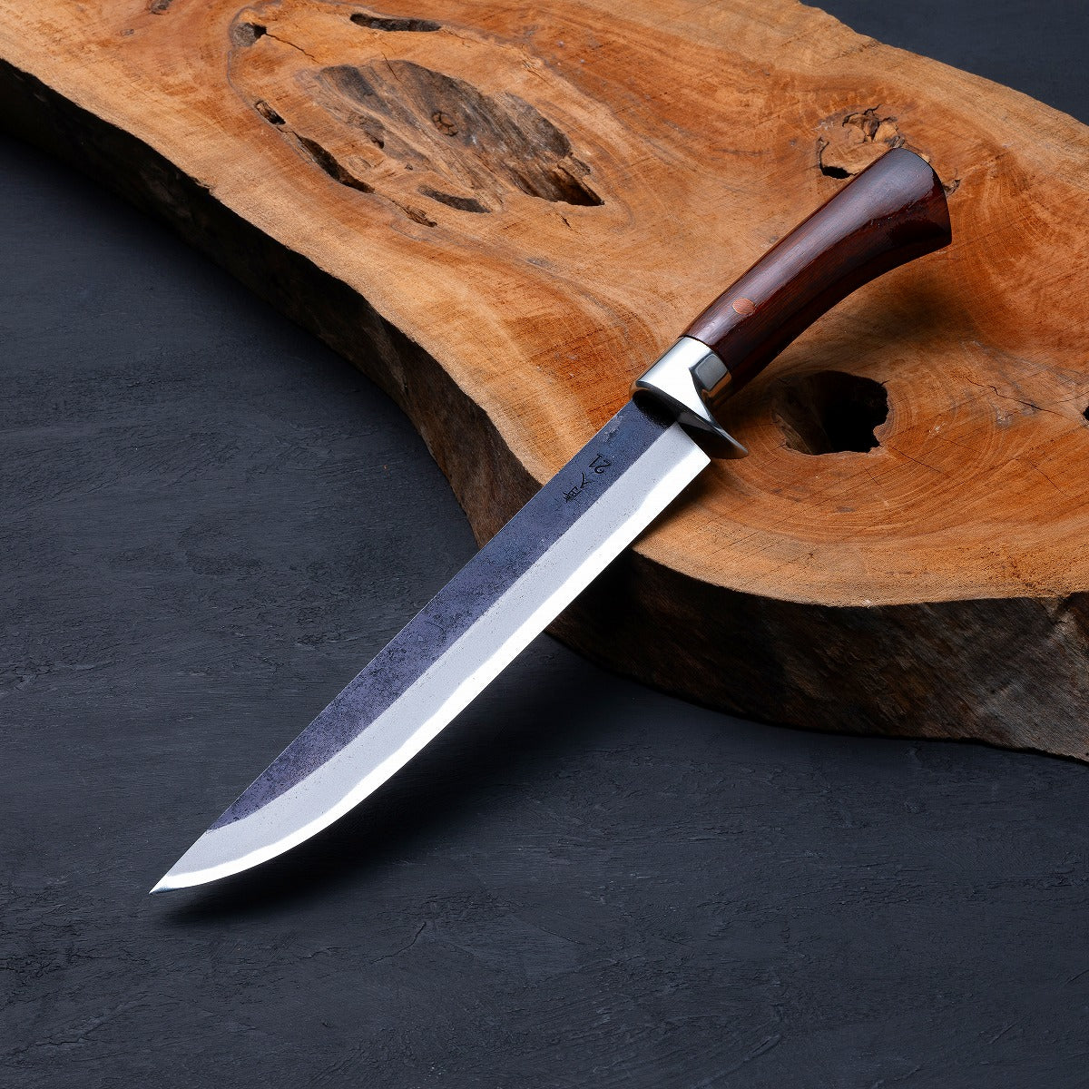 HONMAMON "AZUMASYUSAKU" Japanese 'Kurouchi' Hunting Knife 210mm, Aogami Steel, Double Bevel