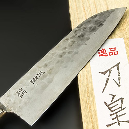 <刀皇> 三德刀 (多用途廚刀) 白紙鋼1號 槌目模樣, 180mm