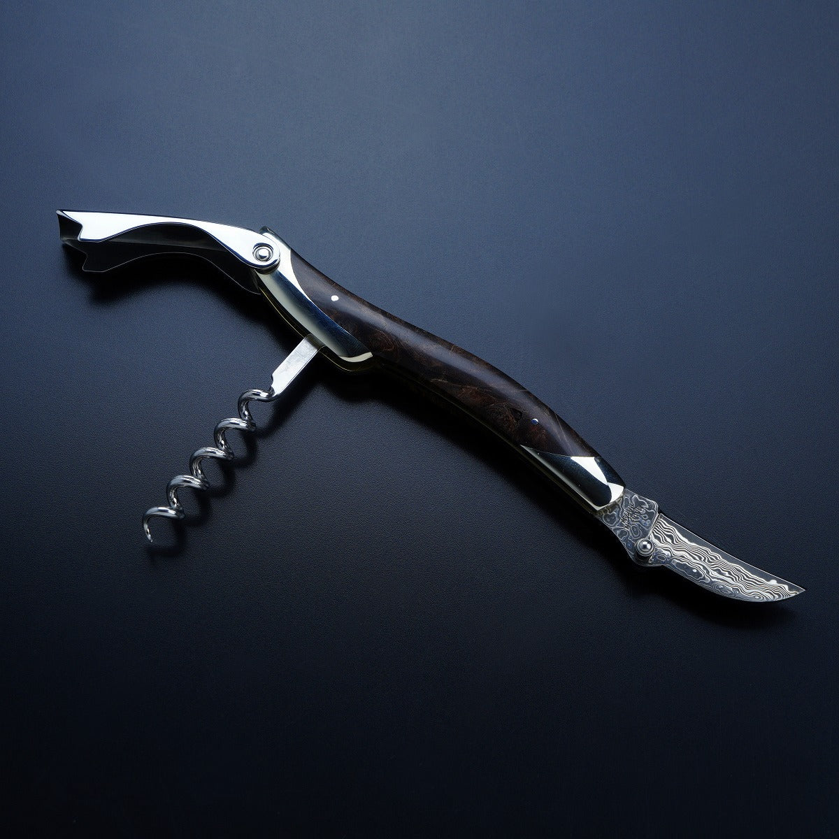 ATHRO Sommelier Knife Damascus Blade Burlwood Handle Wine Opener