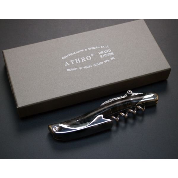 ATHRO Sommelier Knife Damascus Blade Burlwood Handle Wine Opener