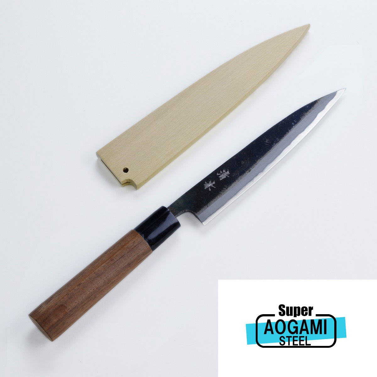 <清兼> 生果刀黑打（功能刀）超青紙鋼連專用木刀套，150mm