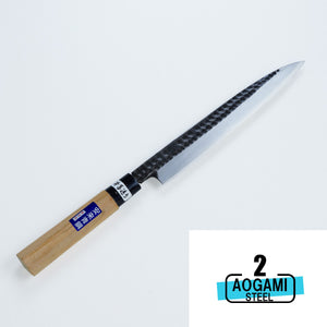 Open image in slideshow, Yanagiba (Sashimi Knife) Aogami Steel No.2 with Kuro Hammered pattern, 210mm~270mm
