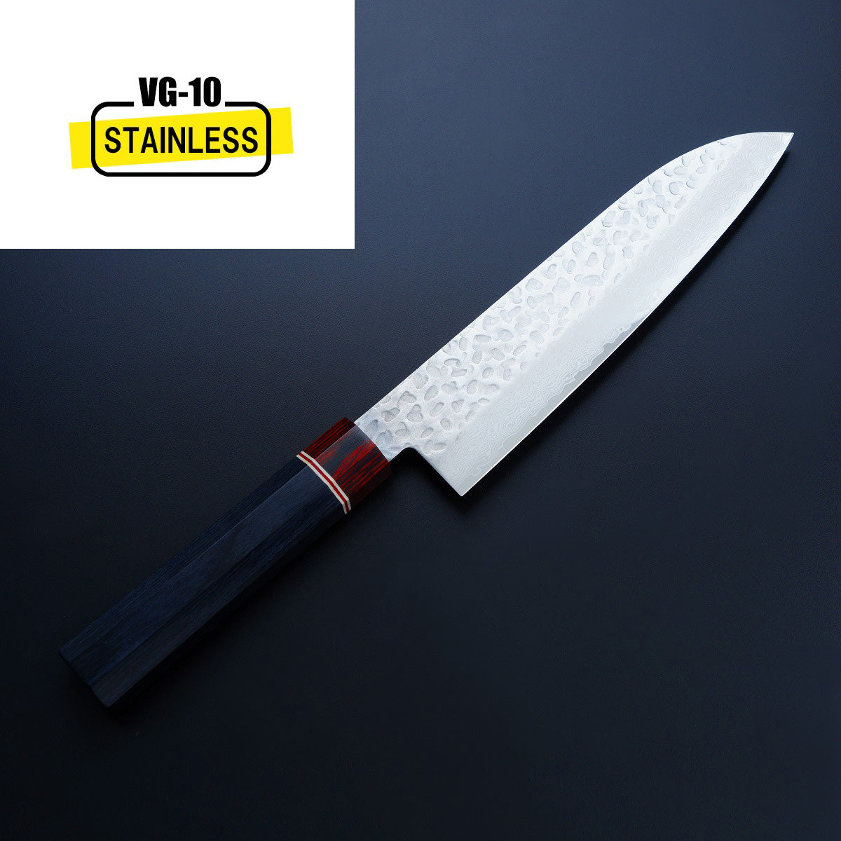 "HONMAMON" Santoku (Multi-Purpose knife) VG-10 Damascus with Hammered Pattern, 180mm