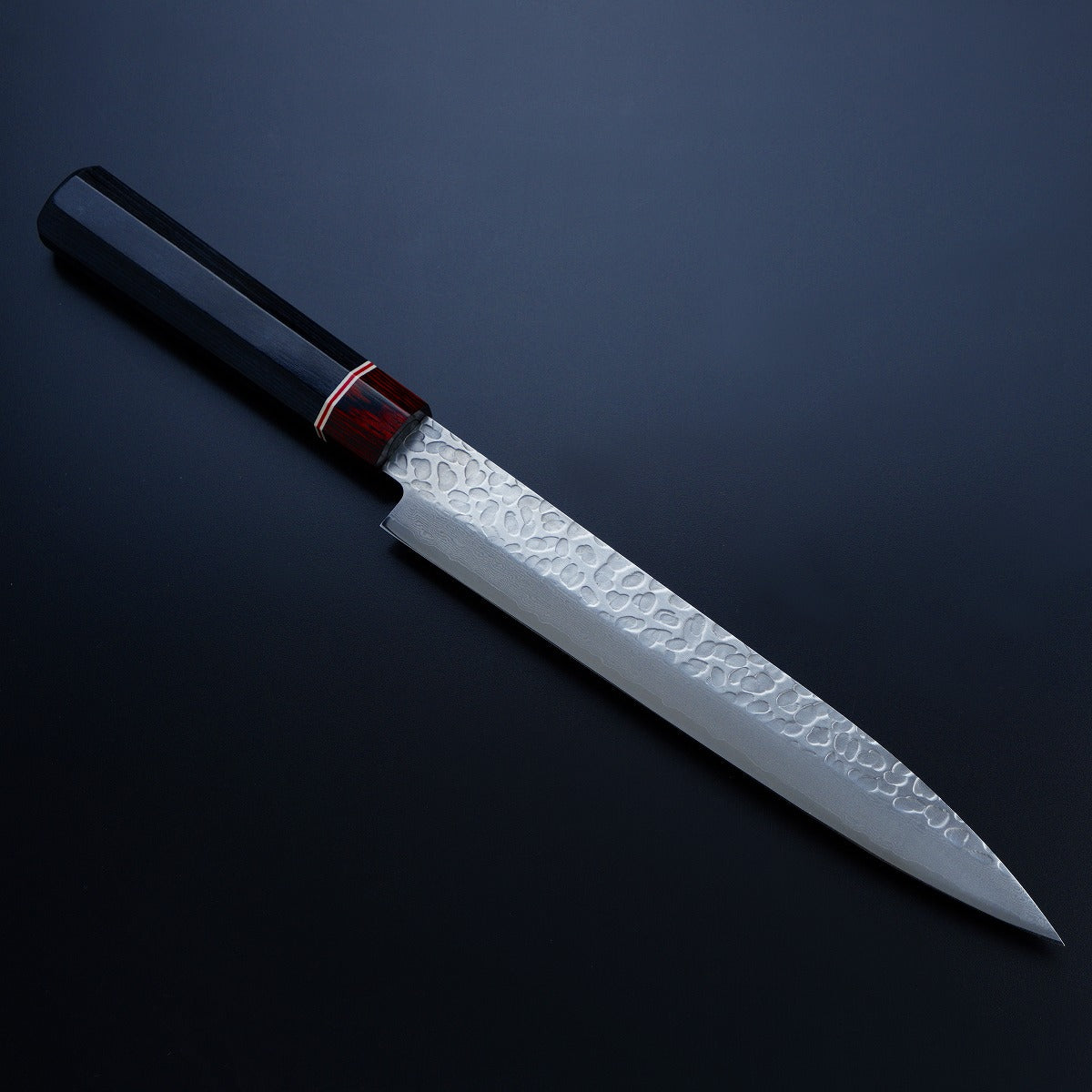 "HONMAMON" Yanagiba (Sashimi Knife) VG-10 Damascus with Hammered Pattern, 210mm, single edge