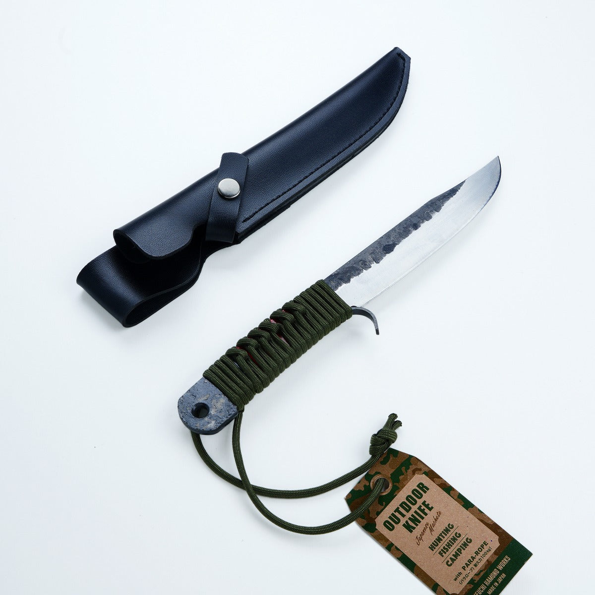 HONMAMON Japanese Outdoor Knife 150mm(abt 5.9") Blade Edge :" Aogami Steel" with Synthetic Leather Case