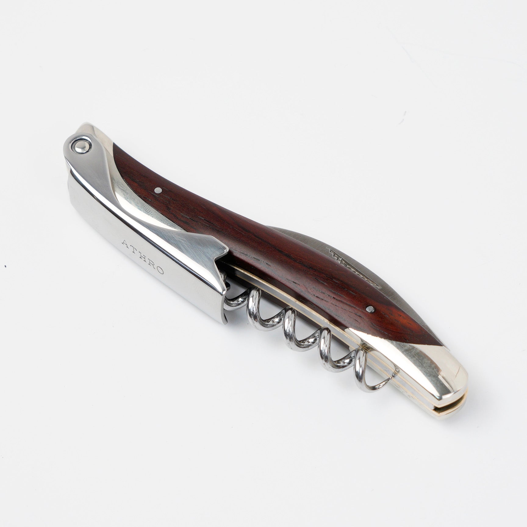 ATHRO Barman's knife Made in Japan, 'Senna siamea' Wine opener with leather case.