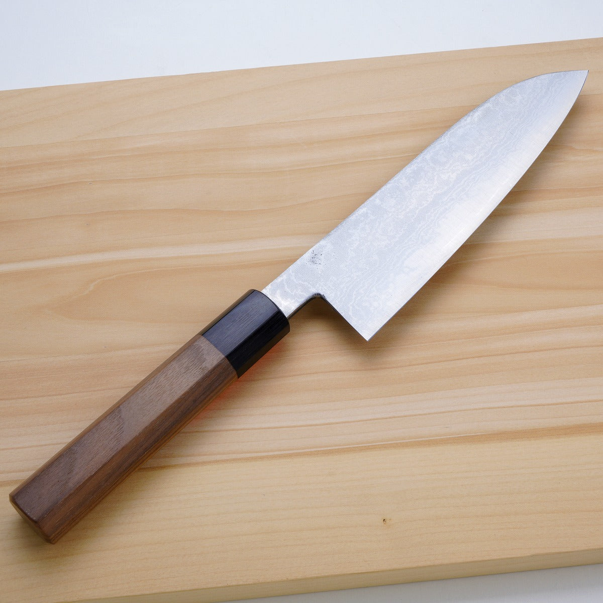 Santoku (Multi-Purpose Knife) Aogami Steel Damascus with Walnut Handle, 165mm