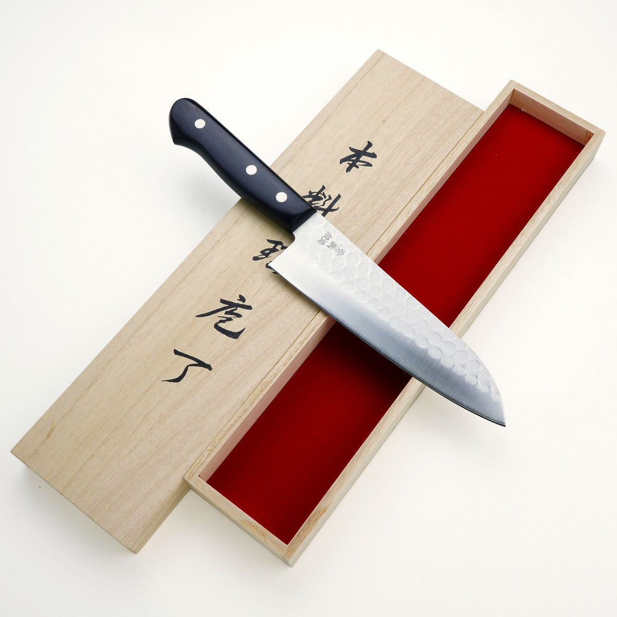 "HONMAMON" 三德刀 (多用途廚刀) 青紙鋼2號 梨地槌目 (連木盒), 170ｍｍ　