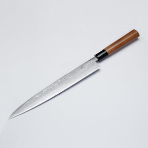 "HONMAMON" Sashimi Knife Aogami Steel No.2 Damascus with Kurumi Handle