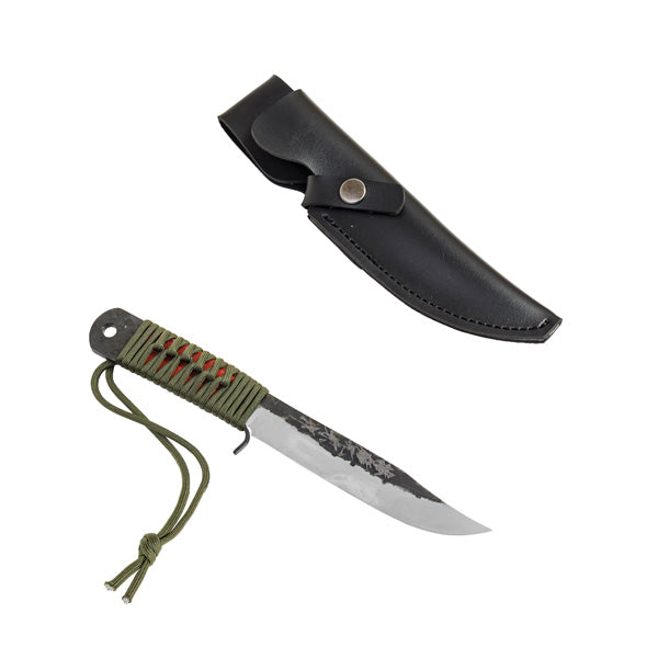 HONMAMON Japanese Outdoor Knife 135mm(abt 5.3") Blade Edge :" Aogami Steel" with Synthetic Leather Case
